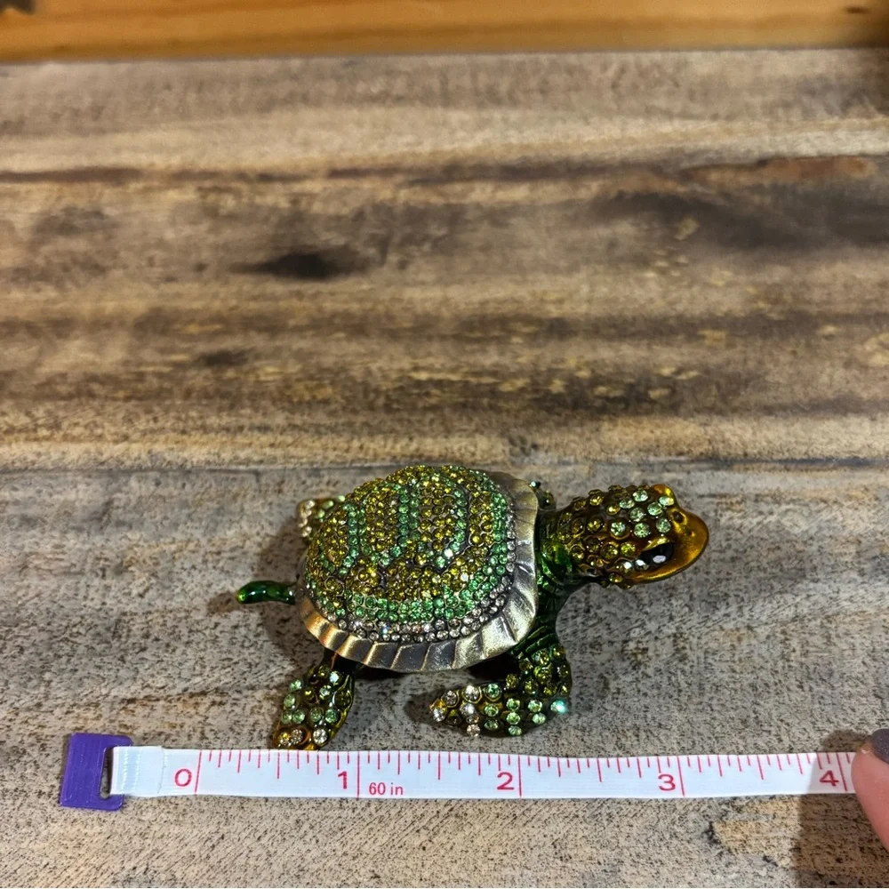 Green and Gold Rhinestone Turtle Jewelry Keeper